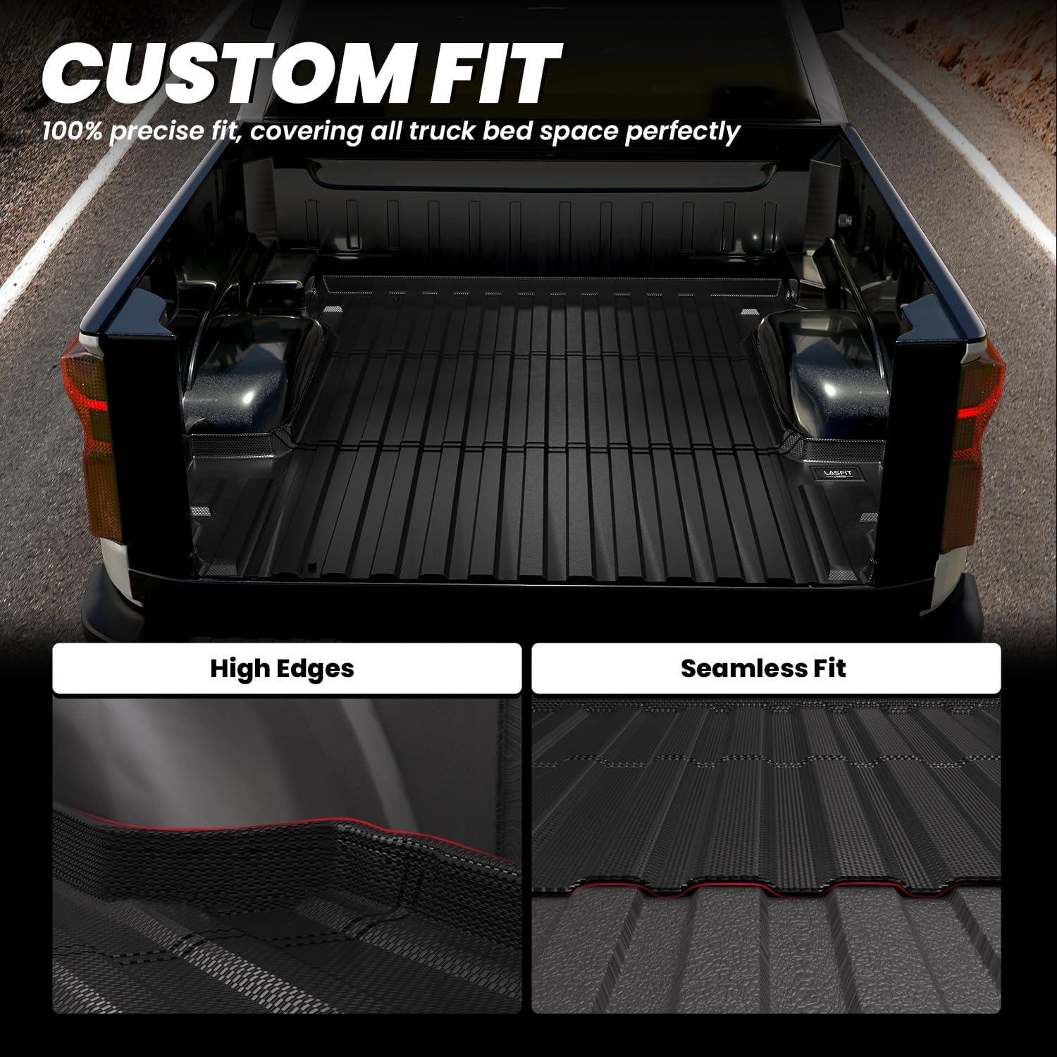 imageLASFIT Truck Bed Mat 20072018 Only Fit 58 FT Bed Not Fit 65FT81FT Bed for Chevrolet SilveradoGMC Sierra 1500 All Weather TPE Custom Fit Bed Liner 2007 New Body Only 1PC Black2 For SilveradoSierra 1500  20192026  58FT