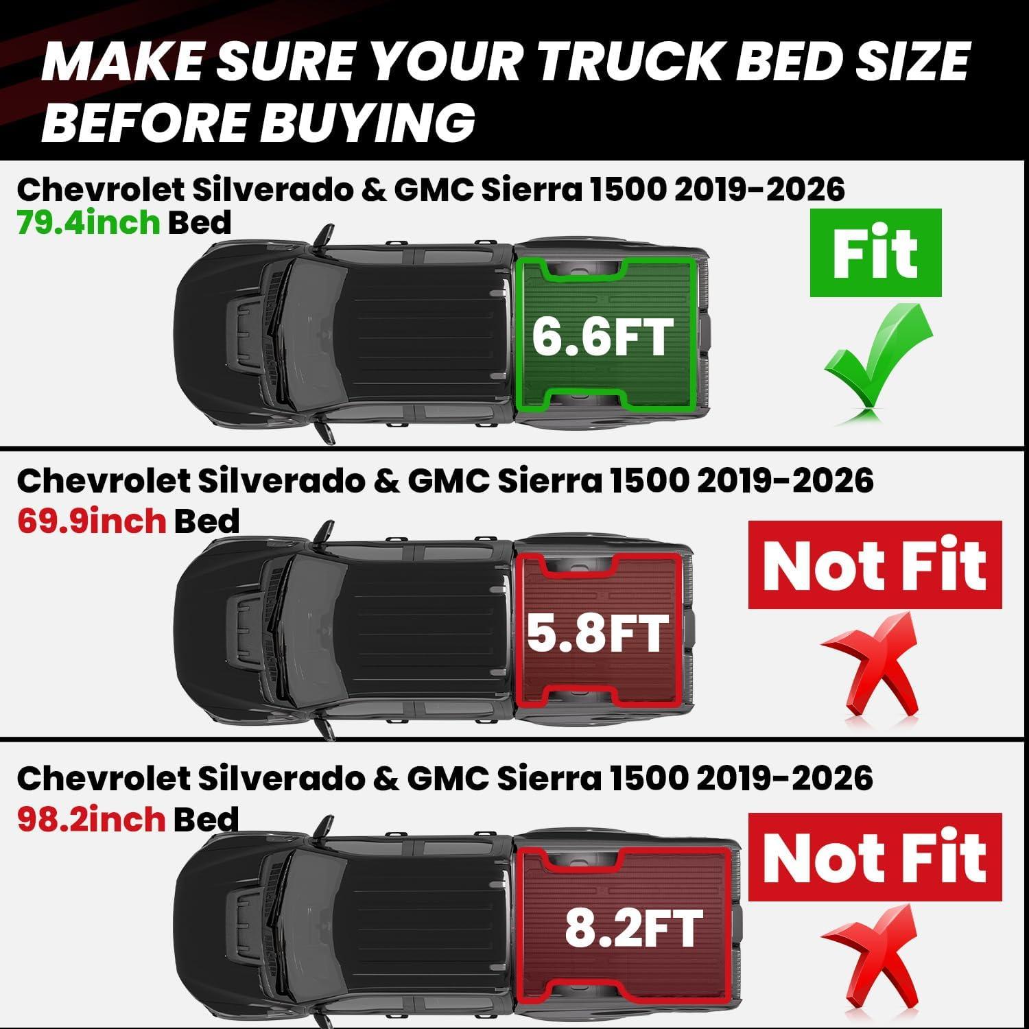 imageLASFIT Truck Bed Mat 20072018 Only Fit 58 FT Bed Not Fit 65FT81FT Bed for Chevrolet SilveradoGMC Sierra 1500 All Weather TPE Custom Fit Bed Liner 2007 New Body Only 1PC Black2 For SilveradoSierra 1500  20192026  66FT
