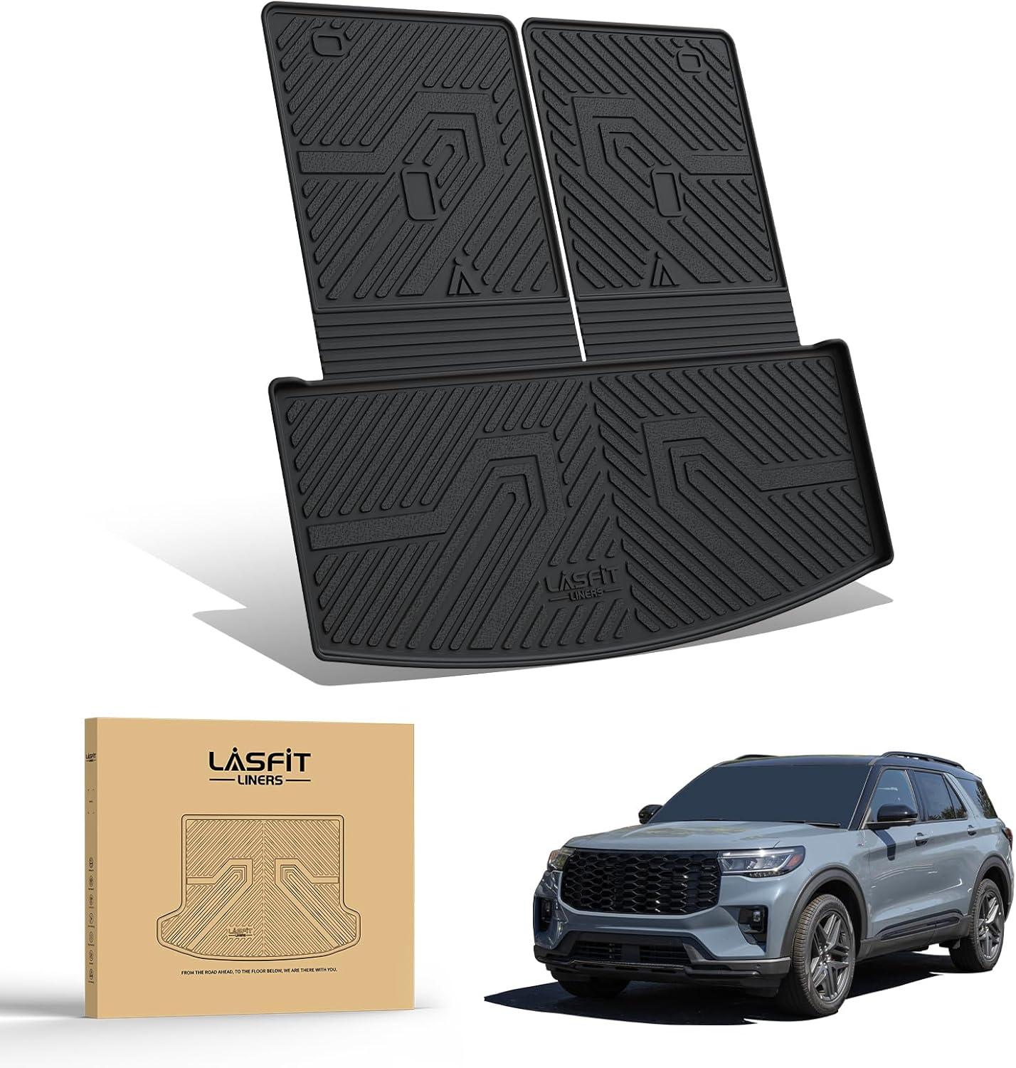 imageLASFIT Trunk ampamp Backrest Mat for Ford Explorer 20202025 2026 Custom Fit All Weather Protector TPE OnePiece Design Easy Installation Trunk with Seatback Mat 1pc Black3 Explorer 67 Seats 2025  CargoSeatback