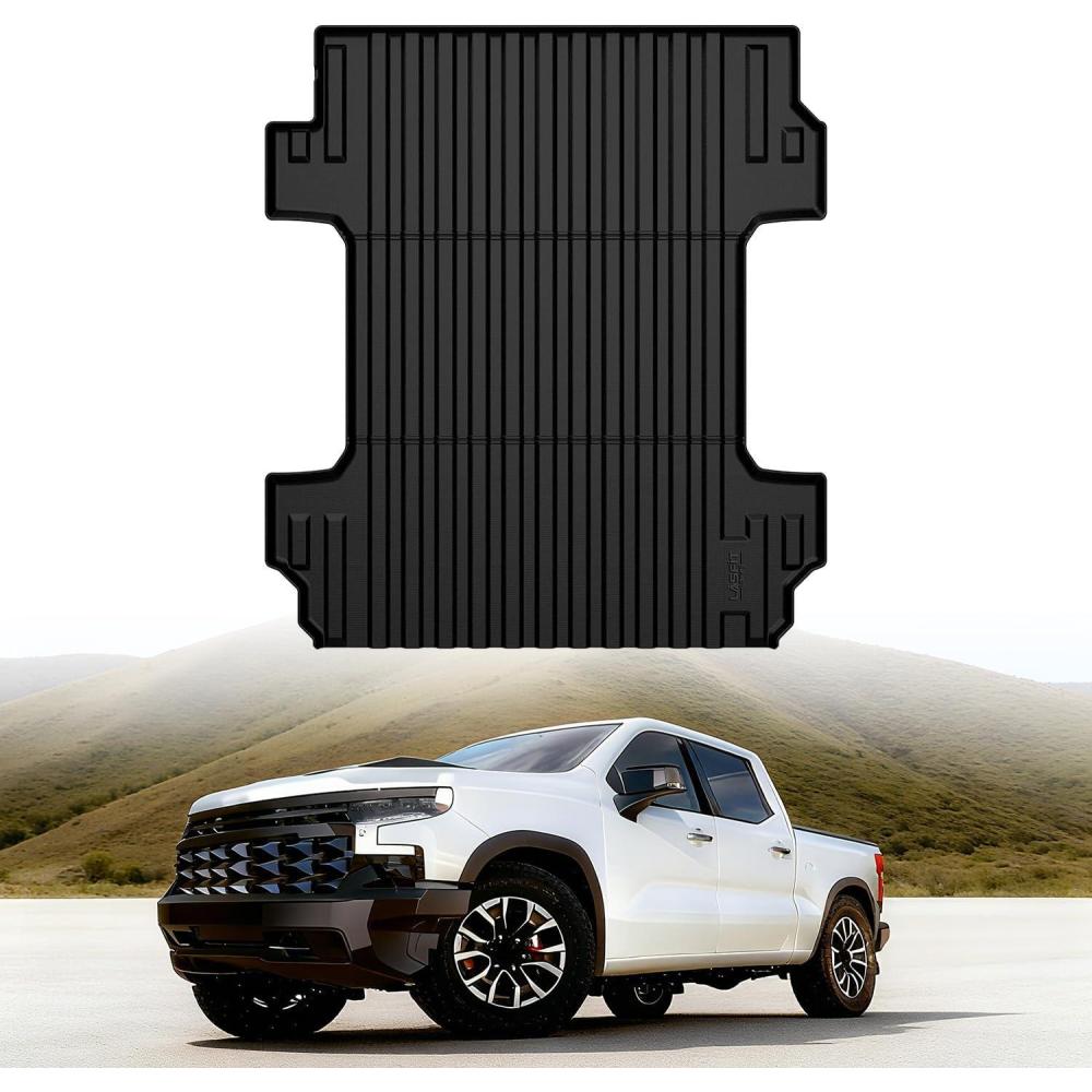 imageLASFIT Truck Bed Mat 20072018 Only Fit 58 FT Bed Not Fit 65FT81FT Bed for Chevrolet SilveradoGMC Sierra 1500 All Weather TPE Custom Fit Bed Liner 2007 New Body Only 1PC Black2 For SilveradoSierra 1500  20192026  66FT