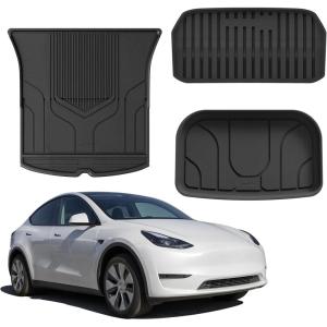 imageLASFIT 6PC Premium Extra Thick Floor Mats for Tesla Model Y 2025 2024 20232020 5 Seater  Custom Fit TPE All Weather  Model Y Accessories 1st ampamp 2nd Row ampamp Cargo Trunk Mats Full Set BlackTrunk Mat Set for Model Y 20202025
