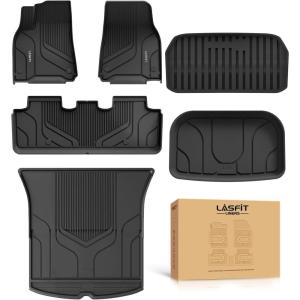imageLASFIT 6PC Premium Extra Thick Floor Mats for Tesla Model Y 2025 2024 20232020 5 Seater  Custom Fit TPE All Weather  Model Y Accessories 1st ampamp 2nd Row ampamp Cargo Trunk Mats Full Set BlackFull Set Floor Mats for Model Y 5 Seater 20202025