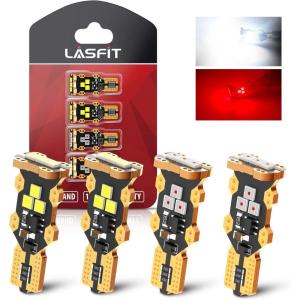 imageLASFIT 912 921 LED Bulb Reverse Light Backup Light White and Third Brake Bulbs Light Red Combo T15 W16W Canbus Error Free LightNonPolarity 4 PCS