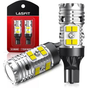 imageLASFIT 921 LED Bulb Reverse Lights 912 T15 Back Up Light CANBUS Error Free W16W 906 Reversing Bulb 904 916 6000K Xenon White New Upgrade Design Plug and Play Pack of 2White