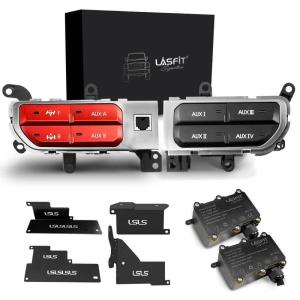 imageLASFIT Auxiliary Bank Kit Front ampamp Rear Locker OEM Style PlugampampPlay Dash Switch Panel for Wrangler JL 20182023 ampamp Gladiator JT 20192023 BlackRed