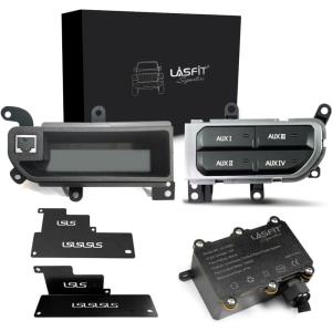imageLASFIT Auxiliary Switch Bank Kit OEM Style PlugampampPlay Aux Switch Panel Dash 4 Buttons 4x30A for Wrangler JL 20182025 ampamp Gladiator JT 20192025 BlackSwitchLeft Bin