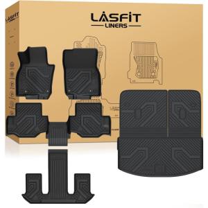 imageLASFIT Floor Mats ampamp Backrest Mats ampamp Cargo Mats for Mazda CX90CX90 PHEV 2026 2025 2024 7 Seats with 2nd Row Bucket Seats All Weather TPE Custom Fit Floor Liners for CX90CX90 PHEV Car MatsCX90  20242025  Full Set Mats