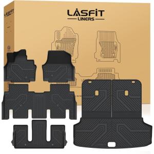 imageLASFIT Floor Mats ampamp Cargo Mat for Hyundai Santa Fe 2023 2022 2021 Only Fit Gas Not Fit Hybrid or PHEV All Weather TPE Custom Fit Floor Liners Accessoires Full Set Car Mats and Trunk Mats3For Kia EV9  20242026  6seater bucket seat