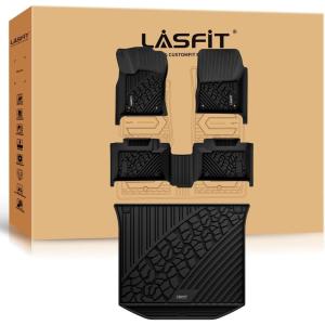 imageLASFIT Floor Mats ampamp Trunk Mat for Jeep Wrangler Unlimited 4XE 20212025 4 Door with Subwoofer Plugin Hybrid EVGas PHEV All Weather TPE Custom Fit Floor Liners Cargo Mat BlackGrand Cherokee 1315
