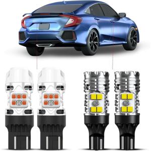 imageLASFIT T3 7440 7443 LED Bulb Amber Rear Turn Signal 921 Reverse Lights 912 Back Up Built In Resistor CANBUS Error Free for Honda Civic 20162024SedanHatchback Anti Hyper Flash4pcs