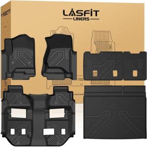 imageLASFIT Floor Mats 20192026 for Chevy SilveradoGMC Sierra 1500 20202026 2500HD 3500HD Only Double CabBench Seat Only Fit with Rear UnderSeat Storage But Not Fit 2nd Row Plastic StorageSuburbanYukon XLEacalade ESV 7 Seat 20152020